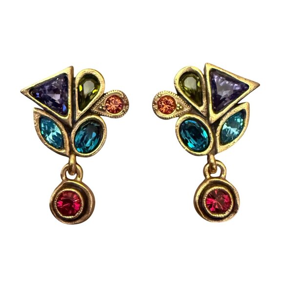 Rare Patricia Locke Colorful Geometric Gold-Tone Earrings Crystals 2014 - Picture 1 of 2